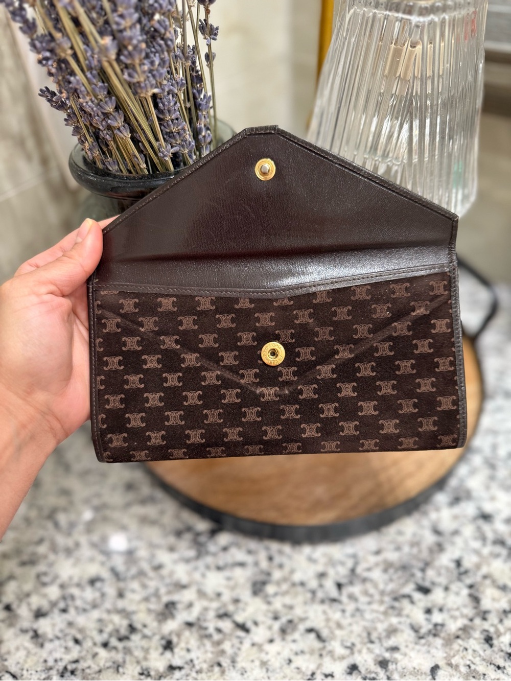 Celine Brown Suede Long Wallet - Picture 6 of 7